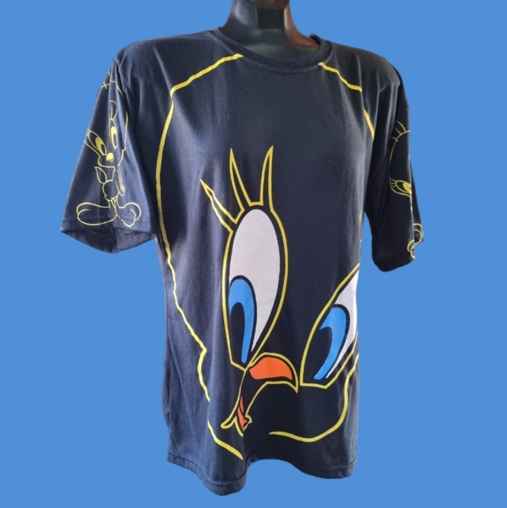 Black Tweety Bird Vintage Double-Sided Graphic Unisex T-Shirt